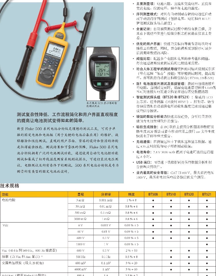 福禄克（FLUKE）Fluke BT521 系列蓄电池内阻分析仪(图4)