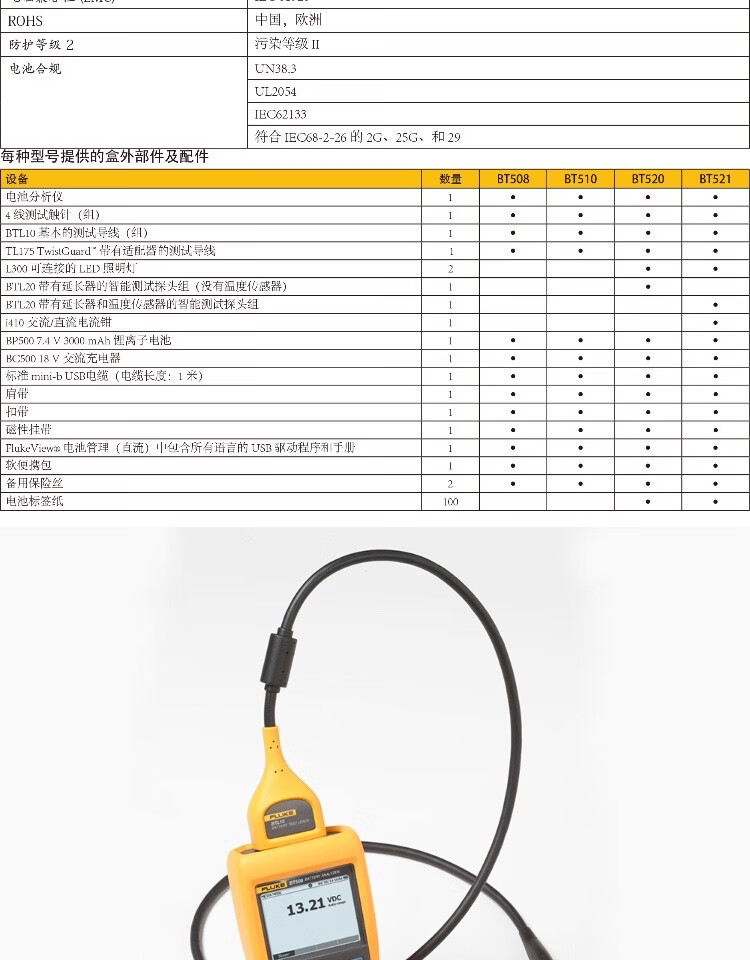 福禄克（FLUKE）Fluke BT521 系列蓄电池内阻分析仪(图6)